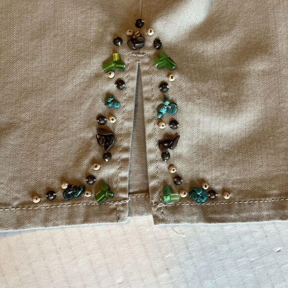 Ruby Rd Capri Pants Women’s 18W Beige Stretch Embellished Leg Semi Elastic Waist - Picture 8 of 11